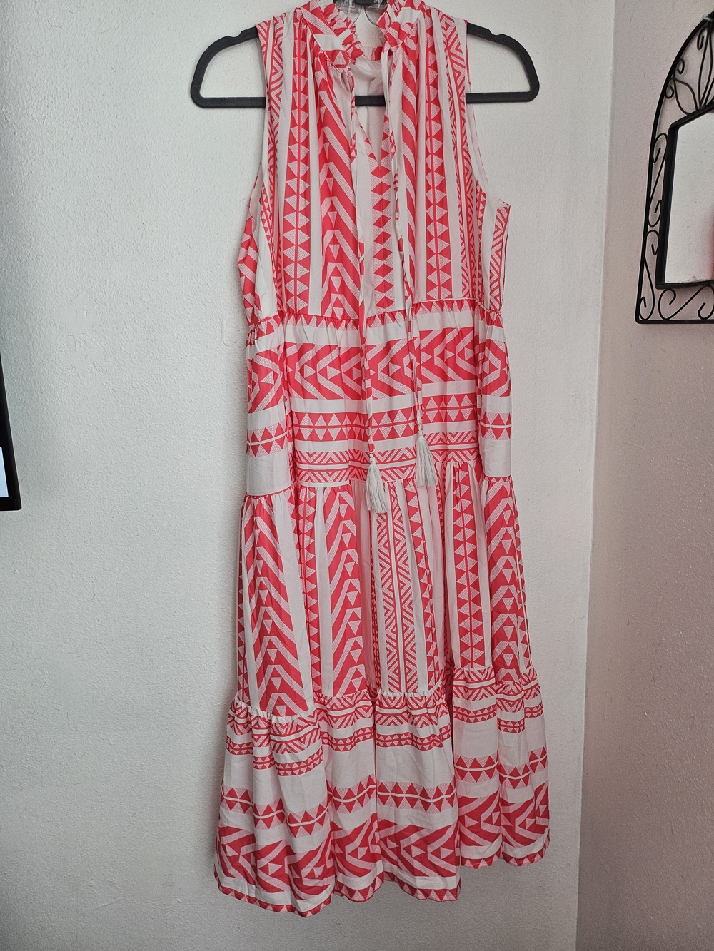 Coral & White Sleeveless Maxi with Tassel Tie. Timeless Beachy Summer Glow